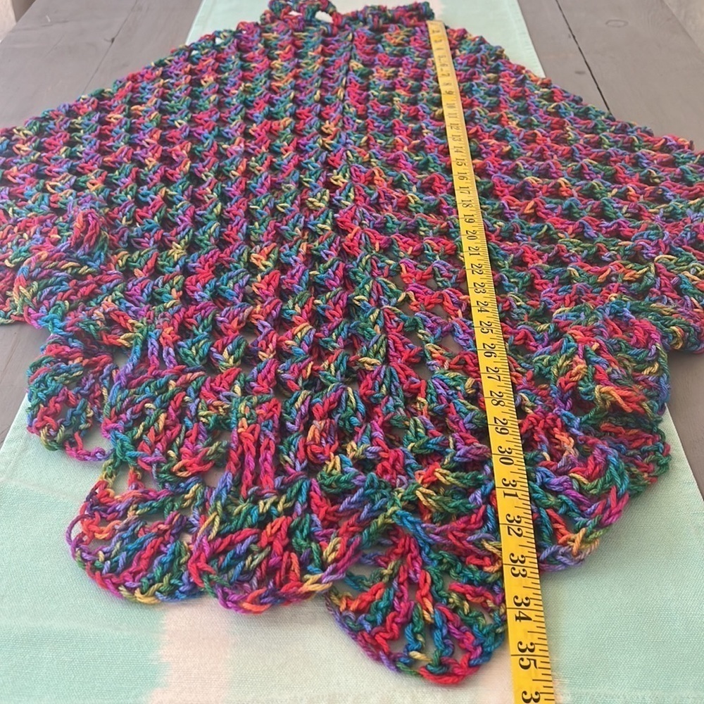 Handmade Multicolor Open Knit Crochet Poncho One Size - Picture 9 of 10